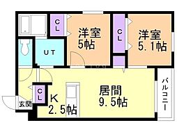 ウェリナ月寒西 2LDKの間取図画像