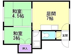 ツインスクエア中の島 2DKの間取図画像