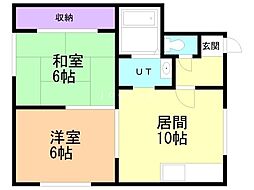 上島ハウス 2DKの間取図画像