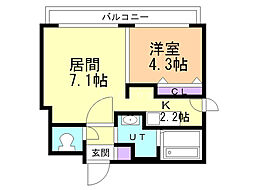 アンジュール 1DKの間取図画像