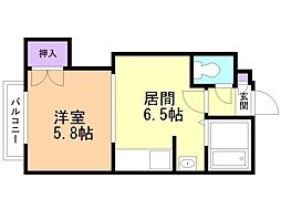 サニープレイスナカノシマ 1DKの間取図画像