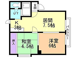 パナハイツアルファ北野 2LDKの間取図画像