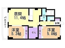 ヤナギダビルNo.5 2LDKの間取図画像