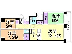 ガーデンコート中の島 3LDKの間取図画像