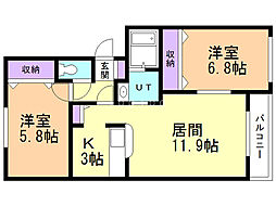 イシラバス藻岩 2LDKの間取図画像
