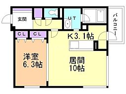ガーデンヒルズ月寒中央 1LDKの間取図画像