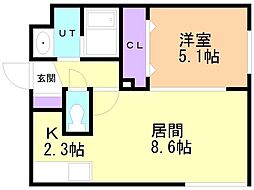 パインハート中の島 1LDKの間取図画像