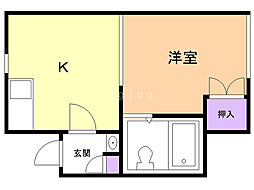 平岸ホワイトハイム 1DKの間取図画像