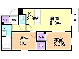 札幌市豊平区豊平二条7丁目マンション 2LDKの間取図画像