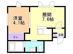 ミュンヘン大橋壱番館 1DKの間取図画像