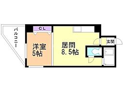 パークヒルズ五条 1DKの間取図画像