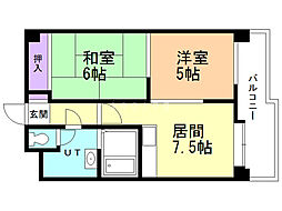 サニーヒルズ3番館 2DKの間取図画像