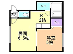 カシーナ平岸高台参番館 1DKの間取図画像