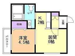 パールハイム平岸 1LDKの間取図画像