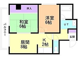 サウスヒル豊徳 2LDKの間取図画像