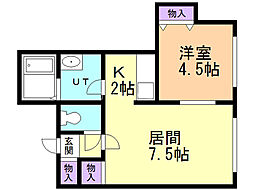 ピースハーモニー月寒中央 1LDKの間取図画像