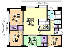 エメラルドグリーン中の島 4LDKの間取図画像