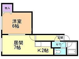 シャネル中の島 1LDKの間取図画像