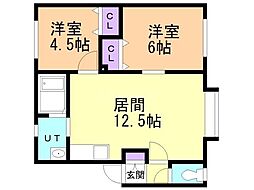 ハイ・ブリッジ緑ヶ丘 2LDKの間取図画像