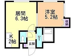 グリーンアベニュー月寒中央 1LDKの間取図画像