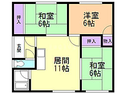 コーポ一岡A棟 3LDKの間取図画像
