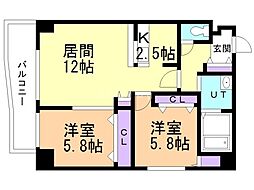 プリズムビラ 2LDKの間取図画像