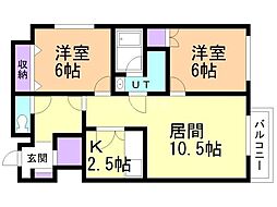 パディ北斗 2LDKの間取図画像