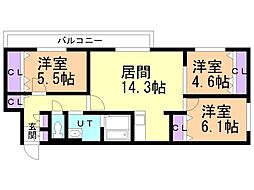 ウィスタリア福住 3LDKの間取図画像