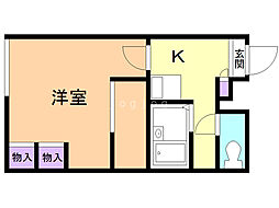 レオパレスツインズB 1Kの間取図画像