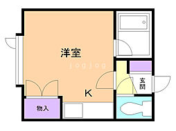 カーサーオーロックス弐番館 ワンルームの間取図画像