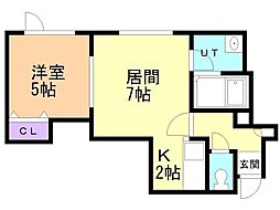 プルメリア若葉 1LDKの間取図画像