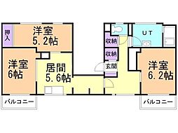 ビレッジハウス野幌10 3DKの間取図画像