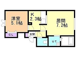レーベンハイム 1DKの間取図画像