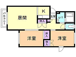 メイプルリーフ西町 2LDKの間取図画像