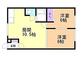 ドミール三笠2 2LDKの間取図画像