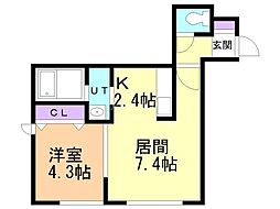 アリビオ東野幌 1LDKの間取図画像