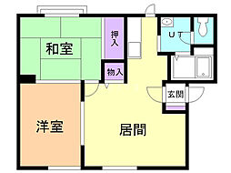 パナハイツ松庵B 2LDKの間取図画像