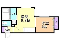 江別市東野幌本町マンション 1DKの間取図画像