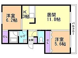 レ・バンテ 2LDKの間取図画像