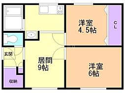 マルハニチロ(株)社宅 2DKの間取図画像