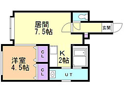 カーサフェリス1条 1DKの間取図画像