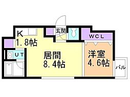 ヴァンテール野幌駅前 1LDKの間取図画像