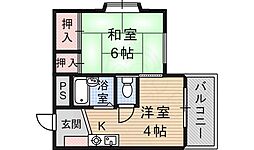ハイツ武庫川 1DKの間取図画像