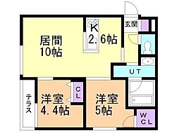S-RESIDENCEキタマルヤマalesia 2LDKの間取図画像
