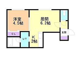 イーストコート3 1LDKの間取図画像