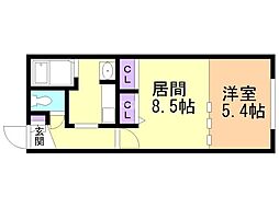 ゼスティ医大前 1LDKの間取図画像
