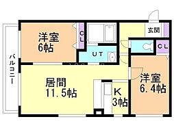 シャテニエ1014 1階2LDKの間取り