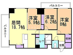 ユニーブル大通アルファスクエア 3LDKの間取図画像