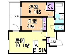 アルファスクエア円山2条 2LDKの間取図画像