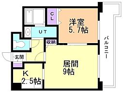 ティアラタワー中島倶楽部 1LDKの間取図画像